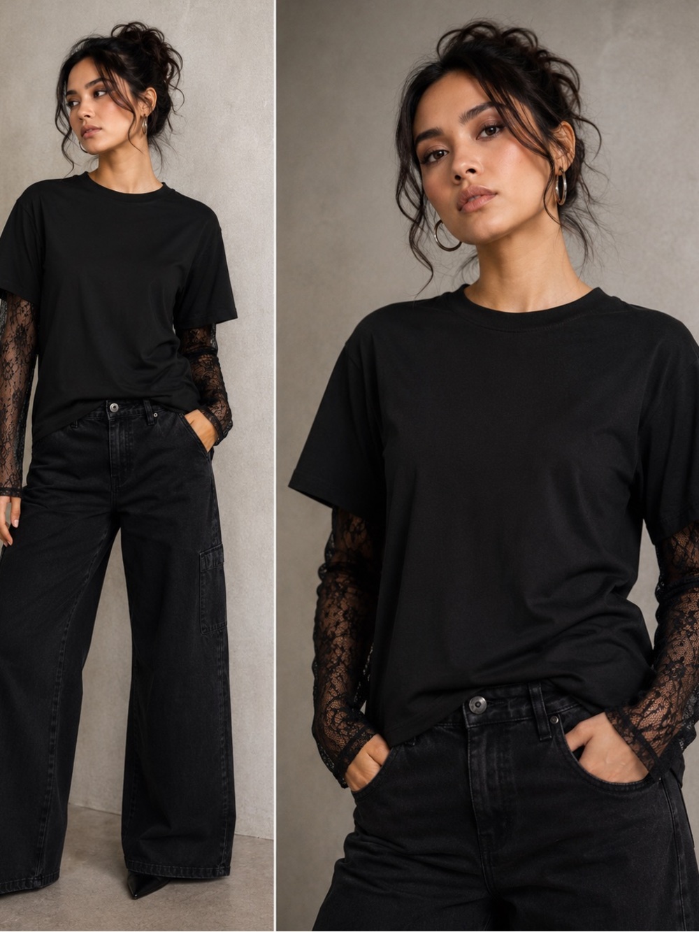 Black Lace Sleeve Tee